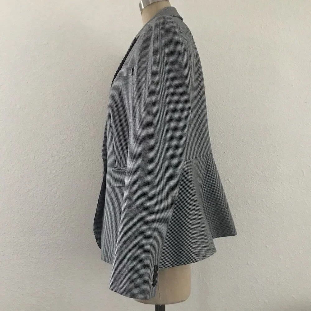 J Crew Black White Houndstooth Classic Peplum Blazer 8 Business Casual